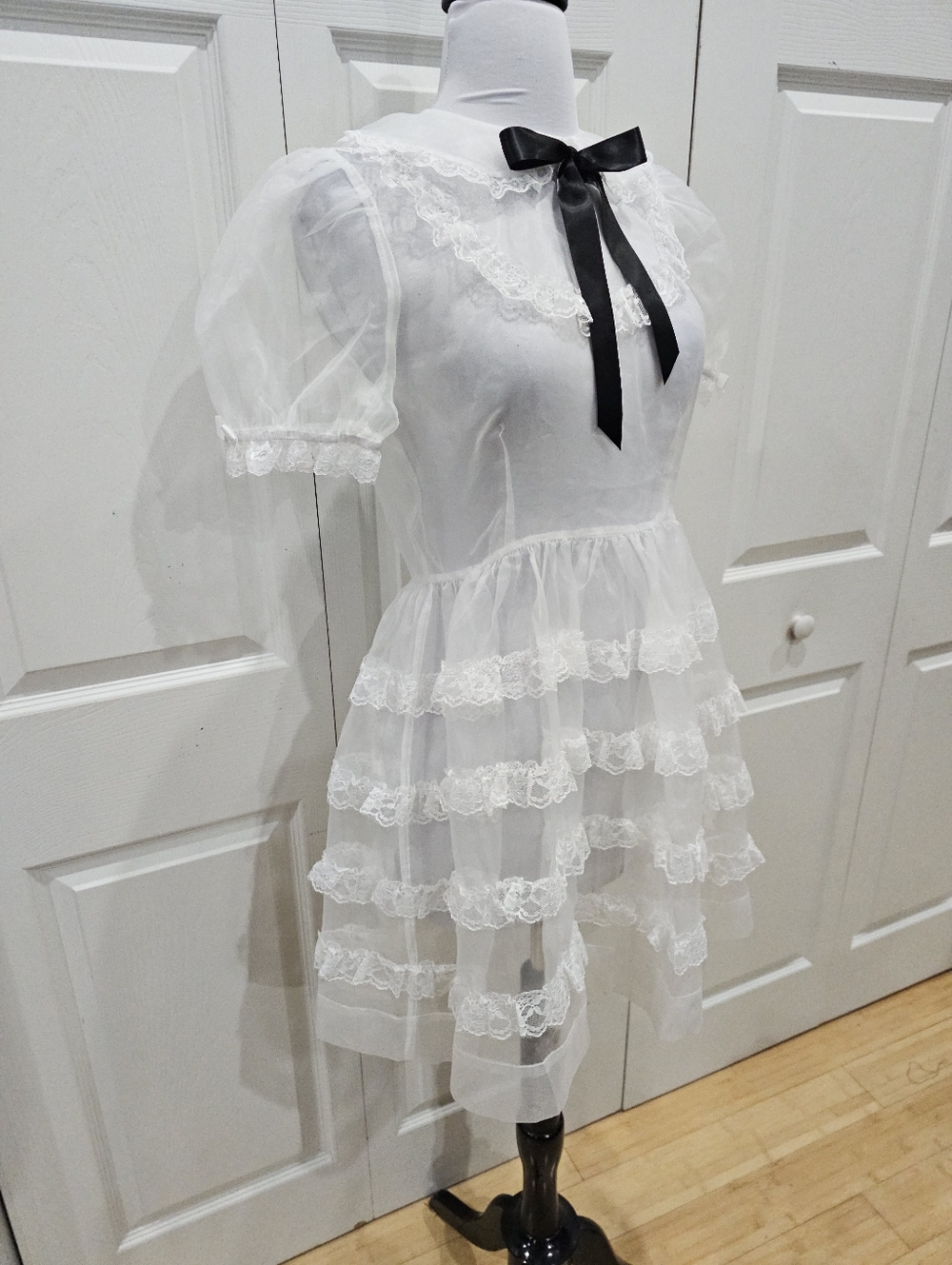 Dolls Kill Widow Goth Sheer White Lace Lolita Elegant Frills Babydoll Dress XS S - Picture 5 of 12